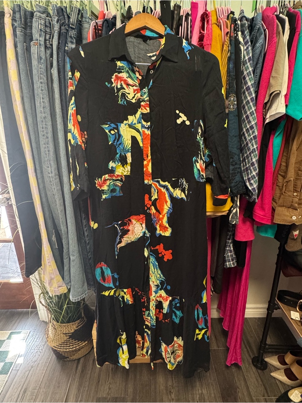 Desigual x Mr. Christian Lacroix "Bruselas" Abstract Floral Maxi Shirt Dress